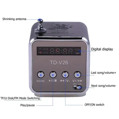 TD-V26 Mini Portable Sound Speaker TF Card FM Radio AUX Stereo Music Player Bluetooth Speaker