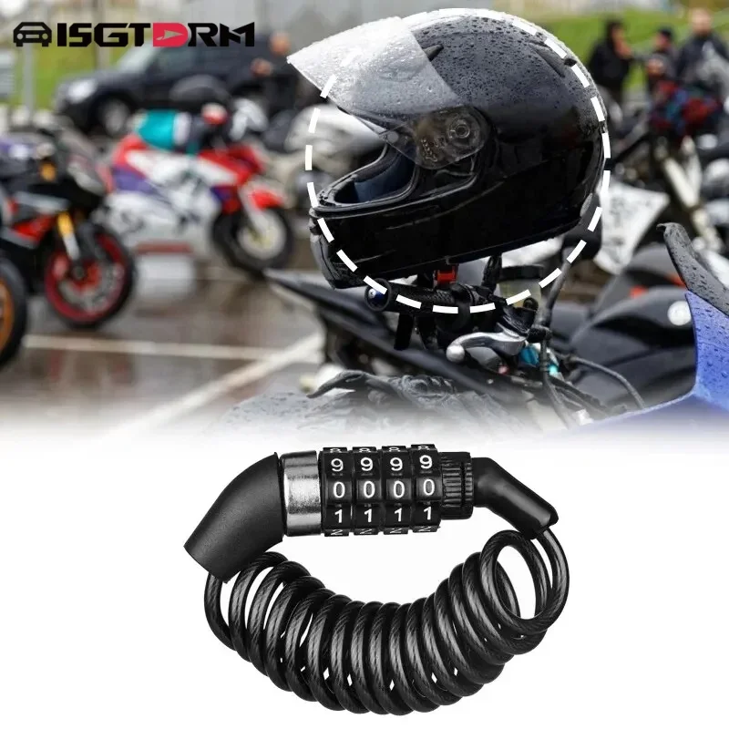 ISGTDRM Catena antifurto per bicicletta per moto Combinazione di password a 4 cifre Lucchetto per casco Lucchetto per cavo portatile di sicurezza Cavo metallico durevole
