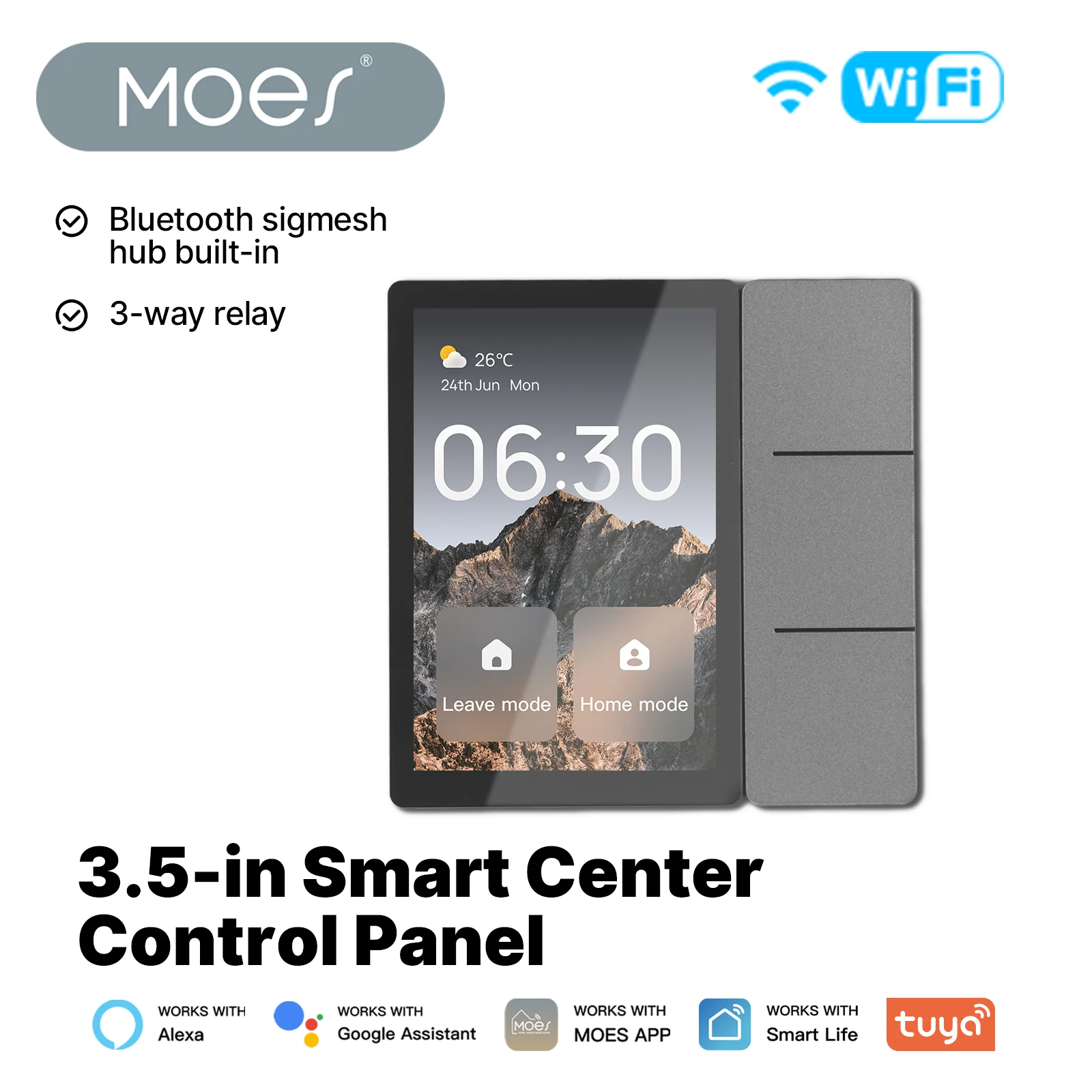 MOES Tuya WiFi 3,5-Zoll Smart Center Control Panel Touch Central Screen 3 Relais Physikalische Tasten Bluetooth Sigmesh Hub Eingebaut Image