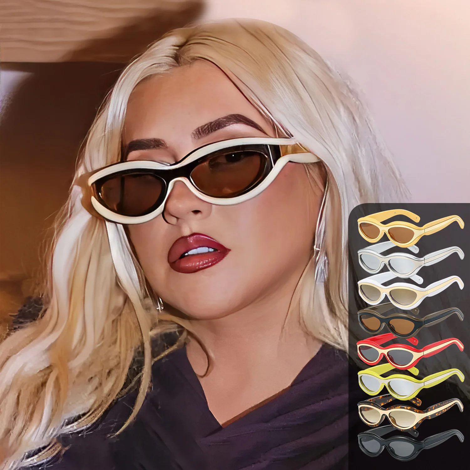 Cat-Eye-Sonnenbrille mit kleinem Rahmen, vielseitige Y2K-Sonnenbrille, avantgardistische UV-beständige Sonnenbrille, elliptische Schutzbrille Image