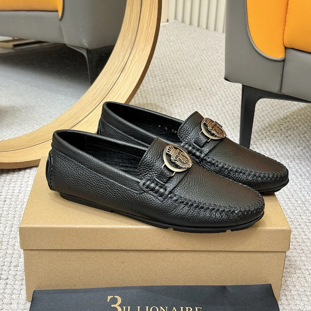 BILLIONAIRE BLLIYOSS Herrenschuhe, Litschi-gemustertes Kalbsleder, bequem, hochwertiges Outdoor-Europäisches Metall, OLD GELD, neu reichhaltig Image