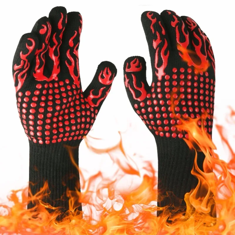 1 Paar hohe Temperaturbeständigkeit, Grillhandschuhe, 800 Grad, feuerfeste Grill-Wärmeisolierung, Mikrowellenhandschuhe Image