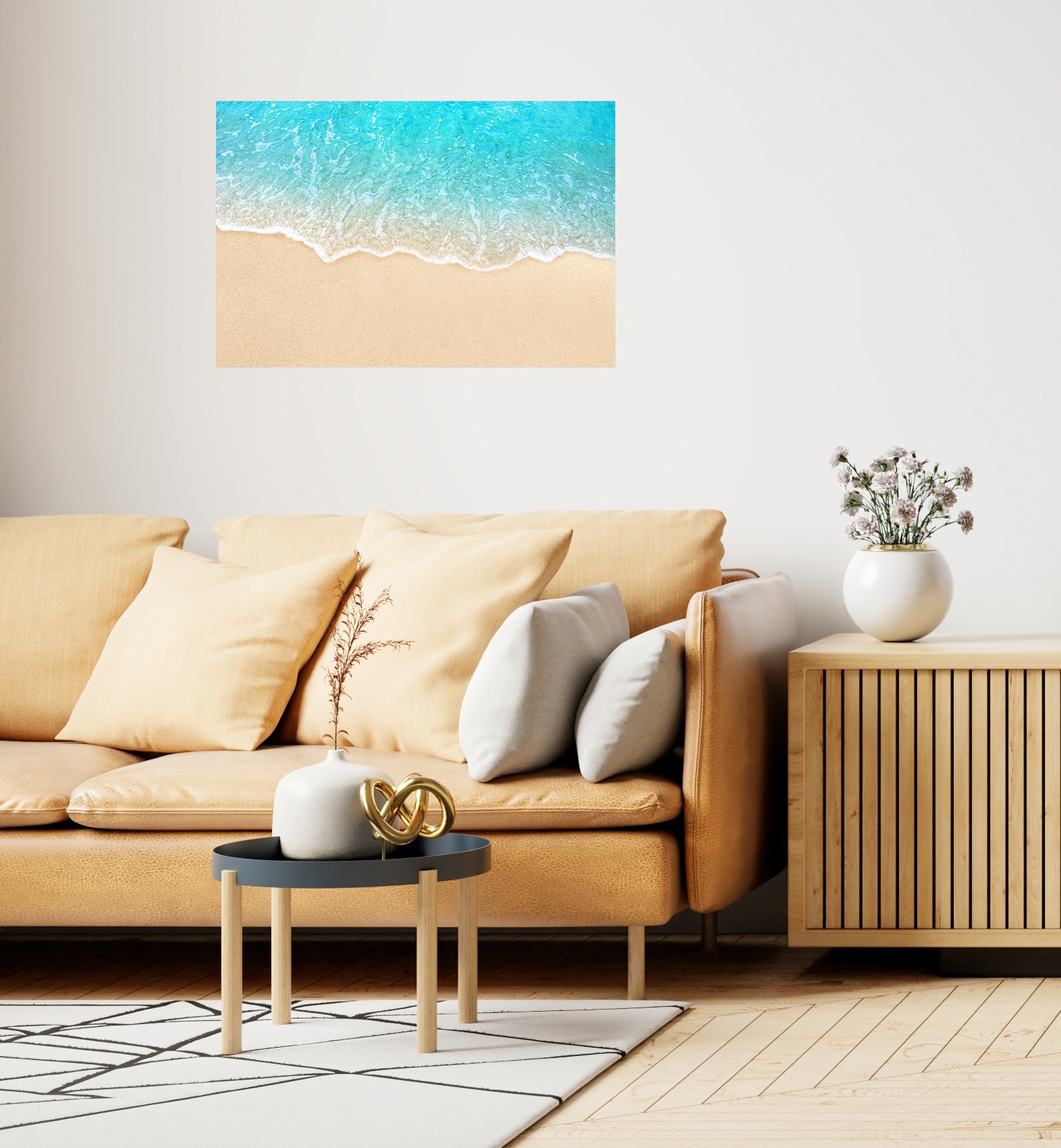 Wandsticker QUEENCE "Beach", blau (türkis), B:90cm H:60cm T:0,1cm, Folie, Wandtattoos, Selbstklebend, kinderleichte Anbringung