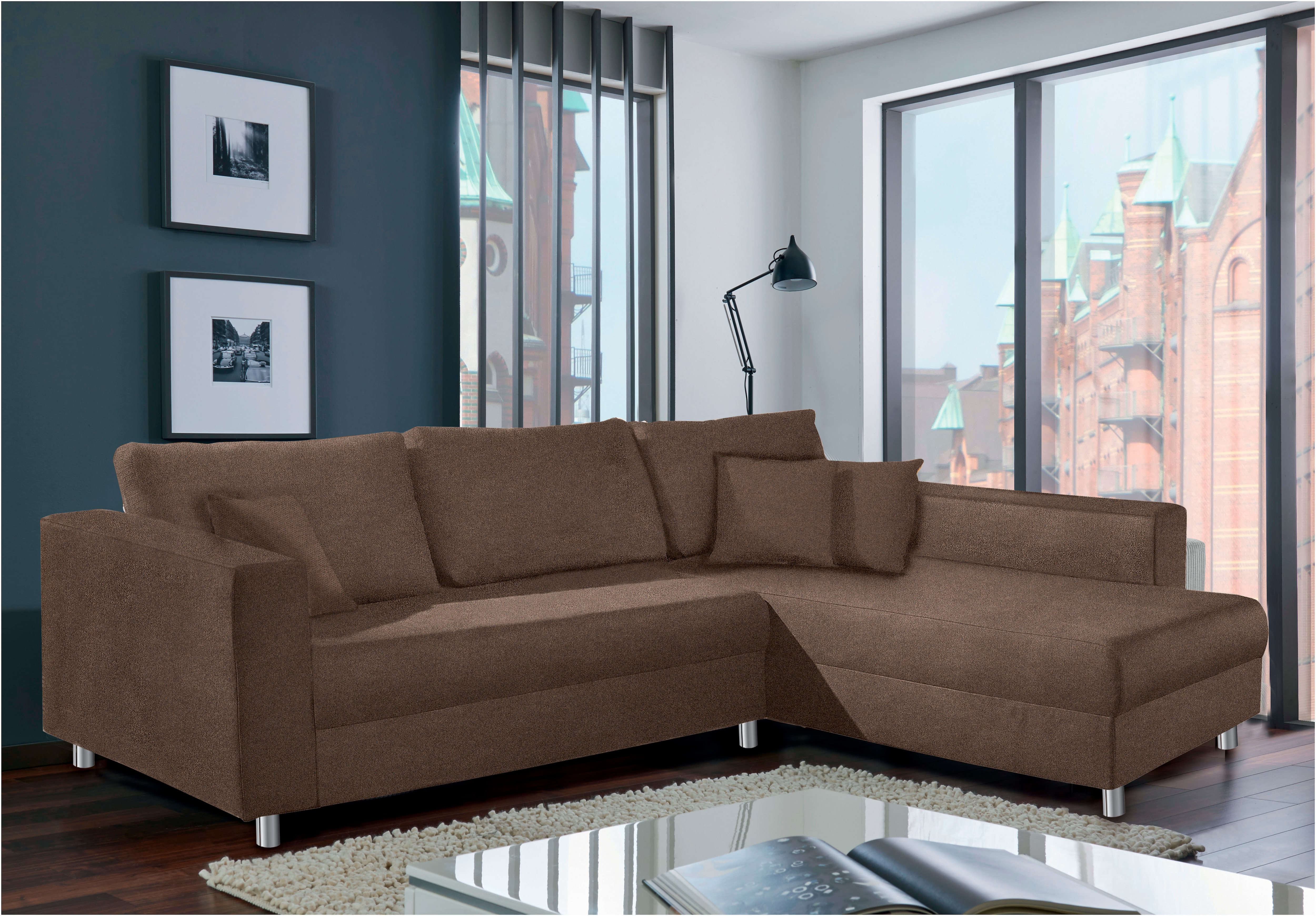 Ecksofa HOME AFFAIRE "153", braun, B:252cm H:89cm, 92% Polyester / 8% Nylon, Sofas, Ecksofa, Inkl. Schlaffunktion und großen Strauraum