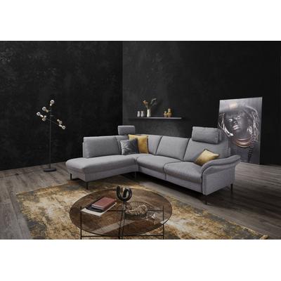 Ecksofa PLACES OF STYLE "Sarsina: mit Tonnentaschen-Federkern, perfekt zum Entspannen L-Form", grau, B:265cm H:85cm T:223cm, 100% Polyester, Sofas, inklusive 2 motorischen Relaxfunktionen mit Herz-Waage-Beschlag Image