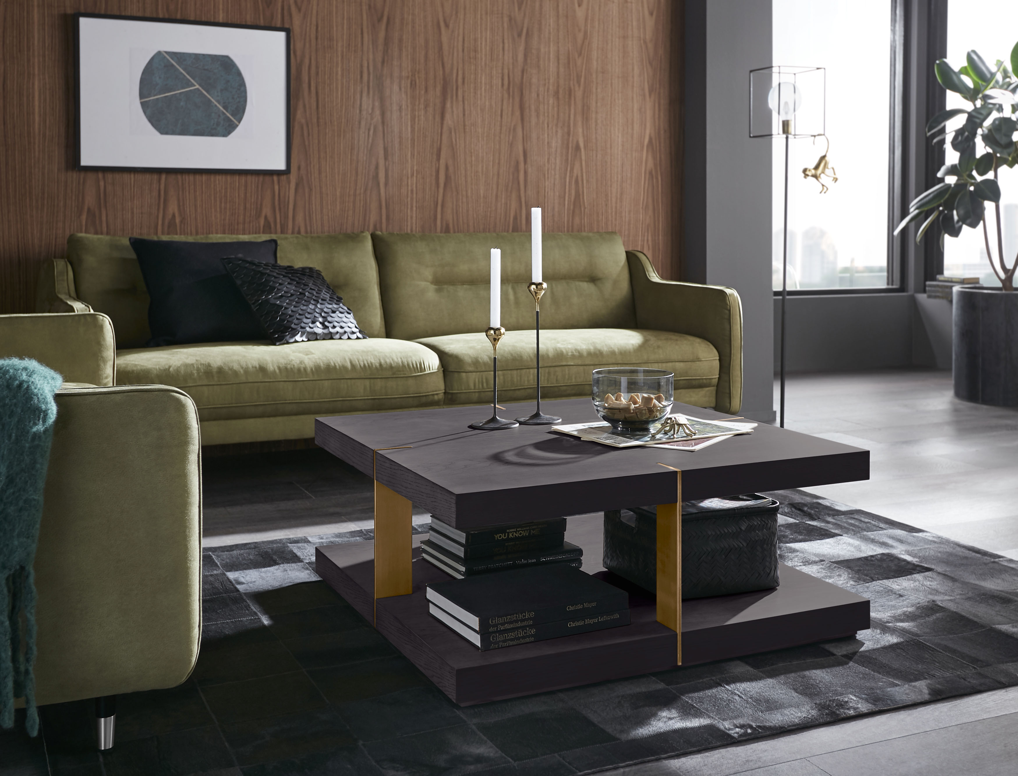 Couchtisch PLACES OF STYLE "Verrazzano", bunt (braun, messingfarben), B:90cm H:38cm, Tische, Couchtisch