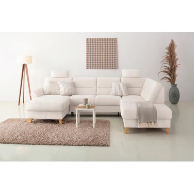 Wohnlandschaft HOME AFFAIRE "Westerland U-Form", beige (creme), B:303cm H:90cm T:213cm, 100% Polyester, Sofas, Federkern, wahlweise Bettfunktion, Stauraum und Armlehn-Verstellung Image