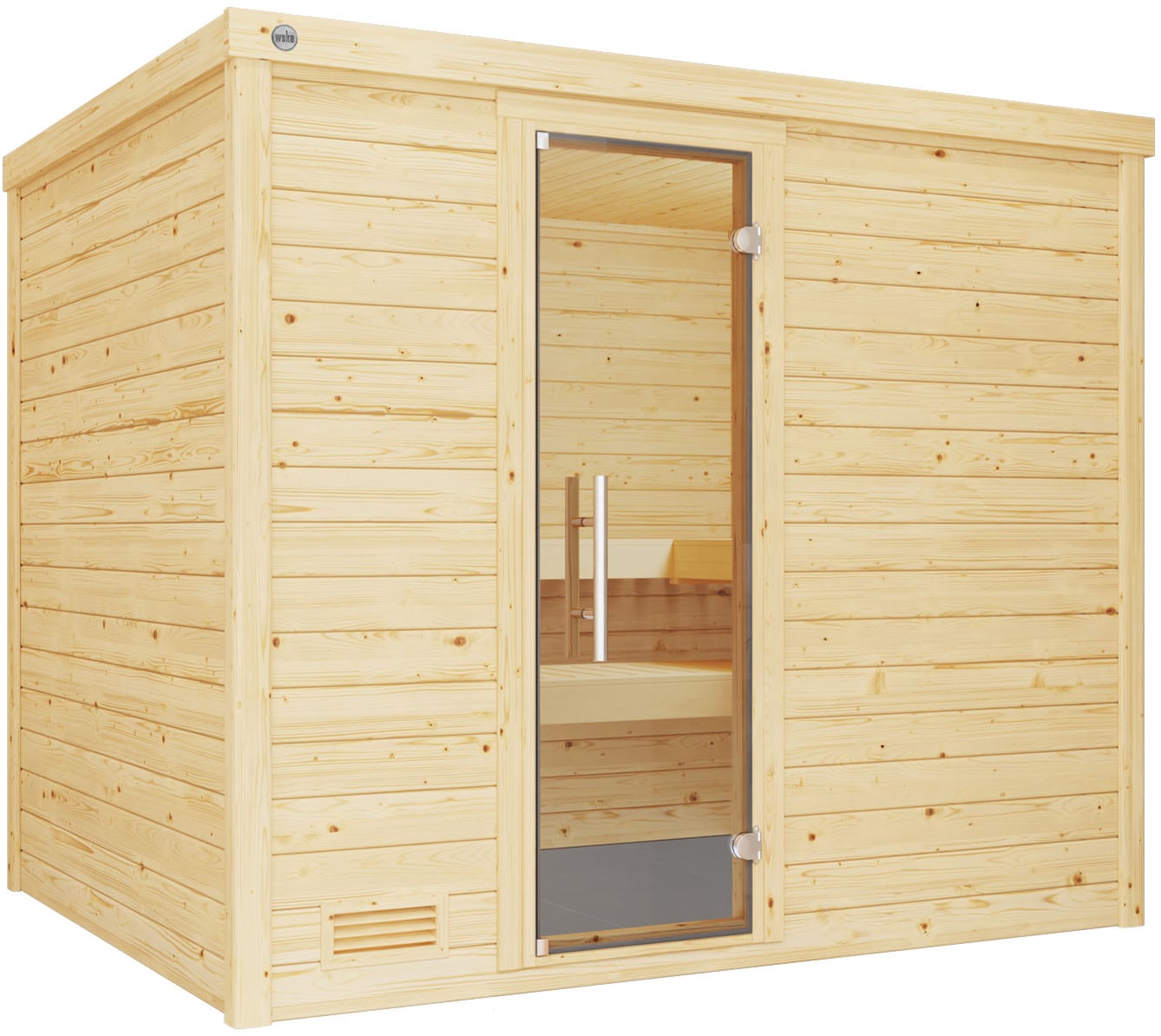Sauna WEKA "Massivholzsauna BERGEN 3", beige (natur), Saunaofen, externe Steuerung, 9, Saunen, Blockbohlen, moderne Ganzglastür Image