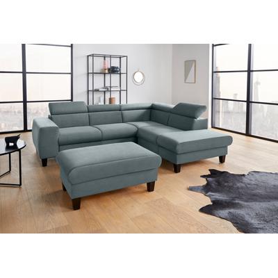Polstergarnitur COTTA "Morven L-Form", grau (niagara), B:249cm, Sitzmöbel-Sets, Set bestehend aus: Ecksofa mit Kopfteilverstellung & Hocker Image