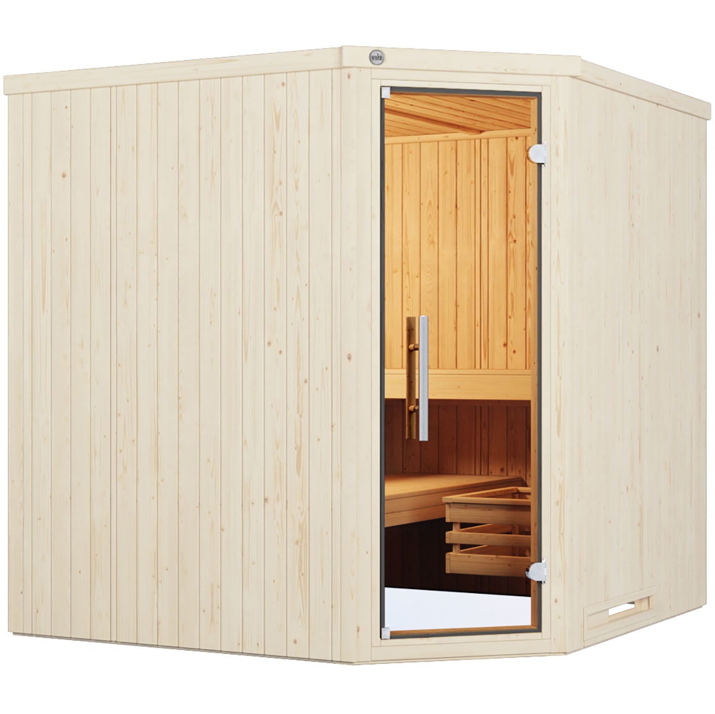 Sauna WEKA "Element-Ecksauna VARBERG 3", weiß, ohne Ofen, ohne Steuerung, (ohne Ofen), Saunen, vorgefertigte Elemente, moderne Ganzglastür Image