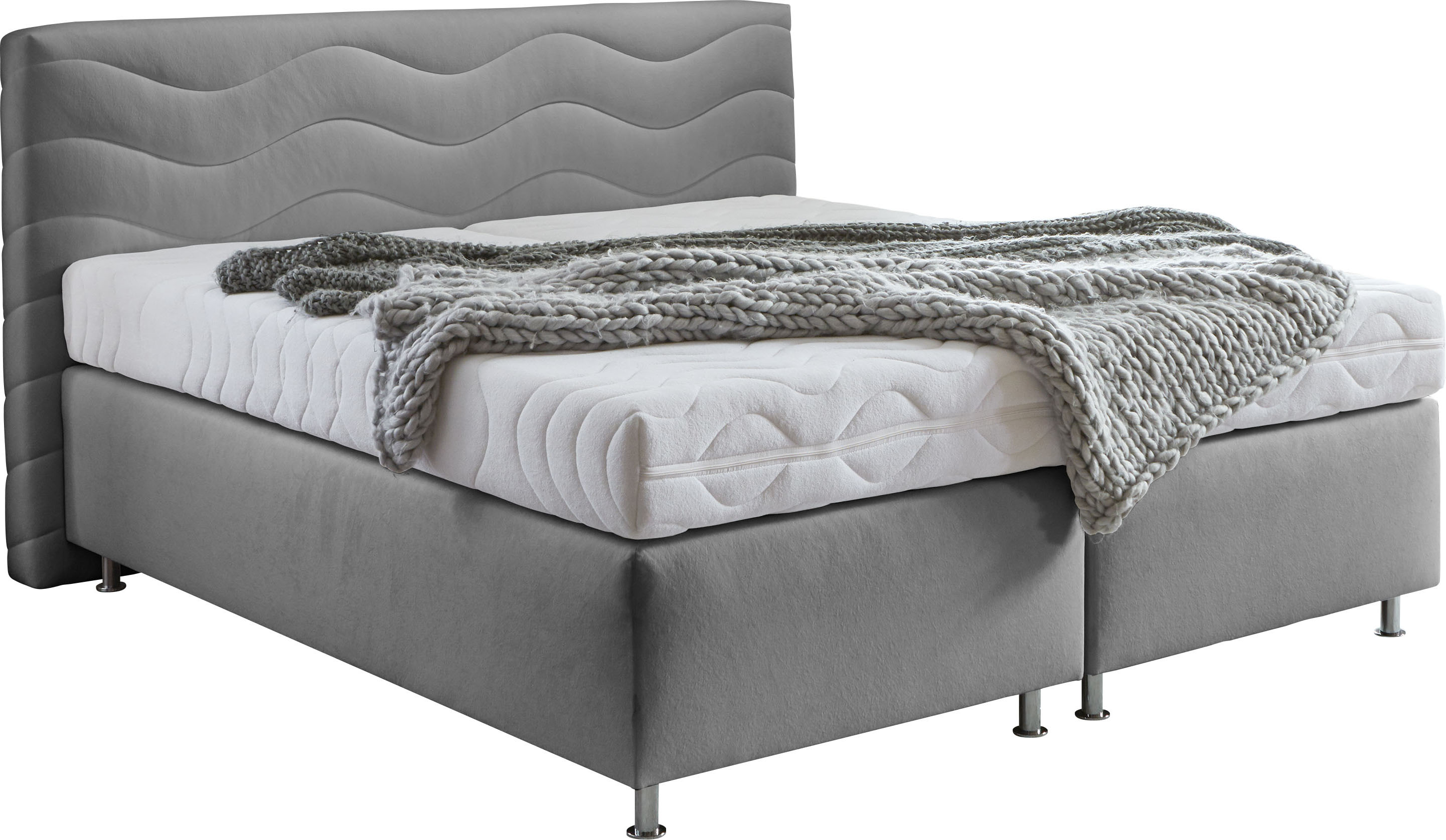 Boxspringbett "Sigma", grau, B:195cm L:210cm, Bezug Bett: Microvelours (100% Polyester) oder Feinstruktur (100% Polyester);Bezug Bonnell-Federkernmatratze: 100% Polyester;Bezug Kaltschaummatratze: 100% Polyester;Bezug Tonnentaschenfederkernmatratze:...