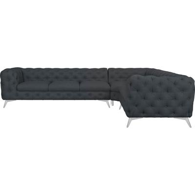 Chesterfield-Sofa LEONIQUE "Ecksofa GLYNIS L-Form mit Wellenunterfederung, Maße B/T/H 323/264/75cm", grau (anthrazit), B:323cm H:75cm T:264cm, Struktur (100% Polyester), Samtoptik (100% Polyester), Sofas, aufwändige Knopfheftung, moderne... Image