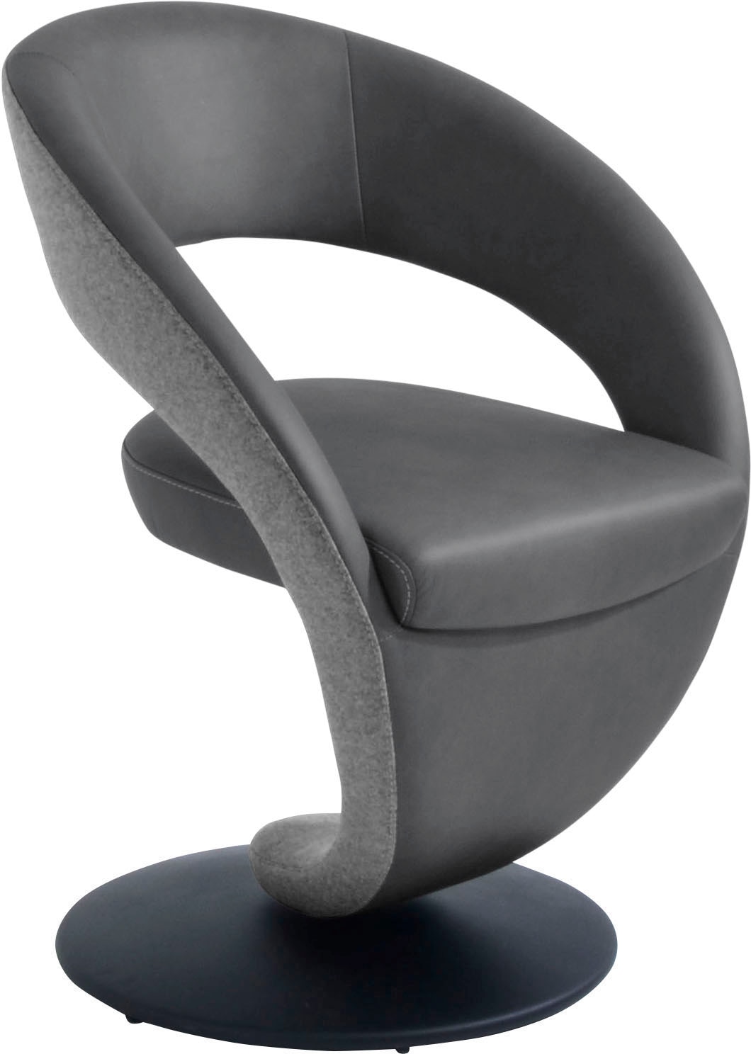 Drehstuhl K+W KOMFORT & WOHNEN "Wave", grau (asphalt 88, grau 84, schwarz), B:62cm H:86cm T:61cm, Stühle, Drehstuhl, Design-Drehstuhl, Drehteller in Metall schwarz, Farbkombination