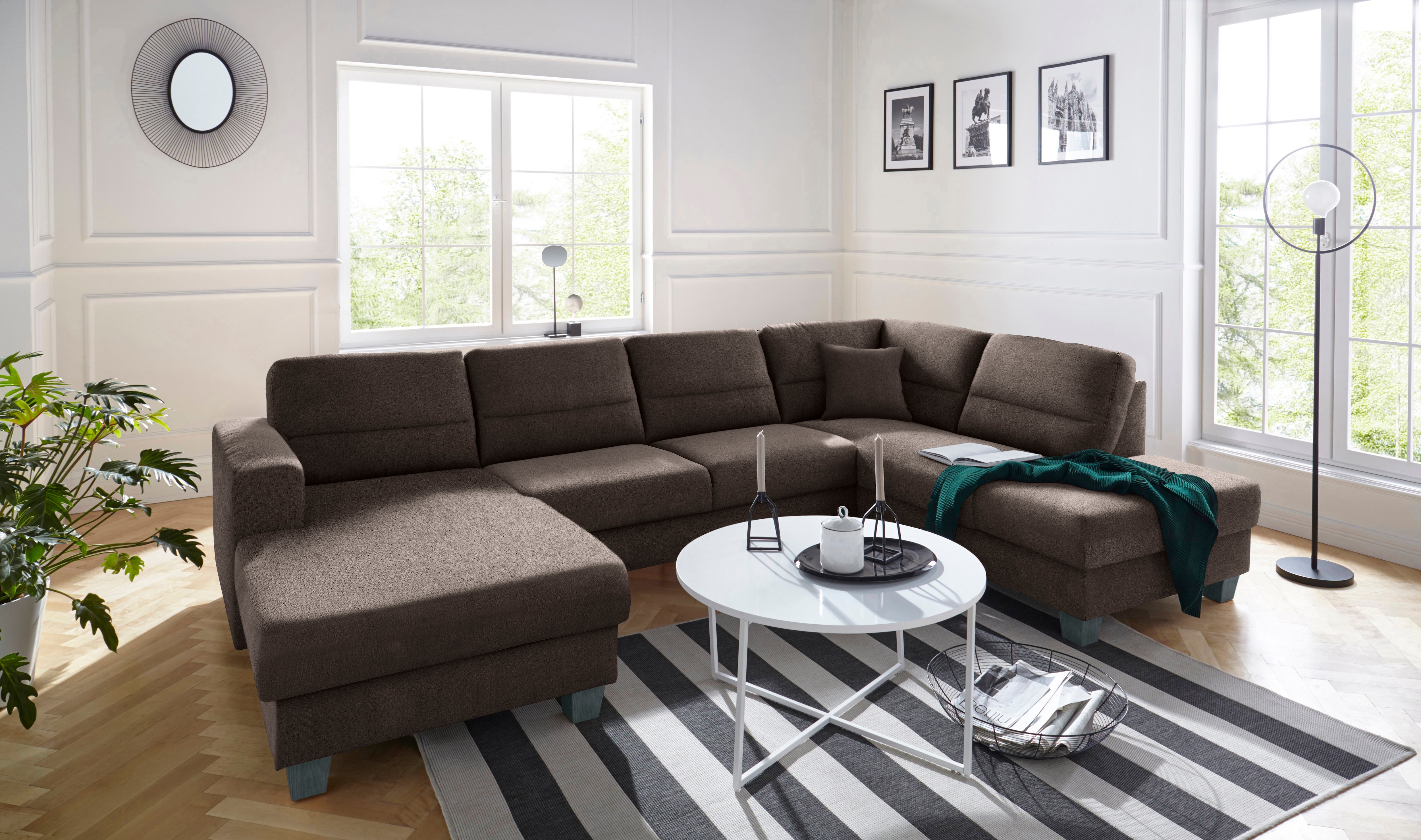 Wohnlandschaft TRENDMANUFAKTUR "Chamber, zeitlos&modern, hoher Sitzkomfort, Breite 310cm, U-Form", braun (dunkelbraun), B:310cm H:85cm T:203cm, Sofas, wahlweise mit Schlaffunktion