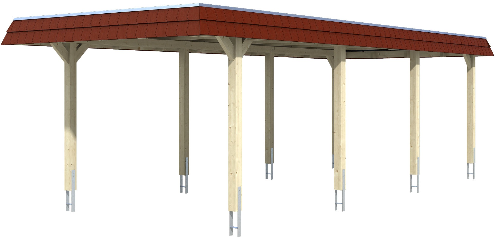 Einzelcarport SKANHOLZ "Wendland", beige (natur), B/H/T: 362cm x 206cm x 870cm, Carports, mit Aluminiumdach, rote Blende