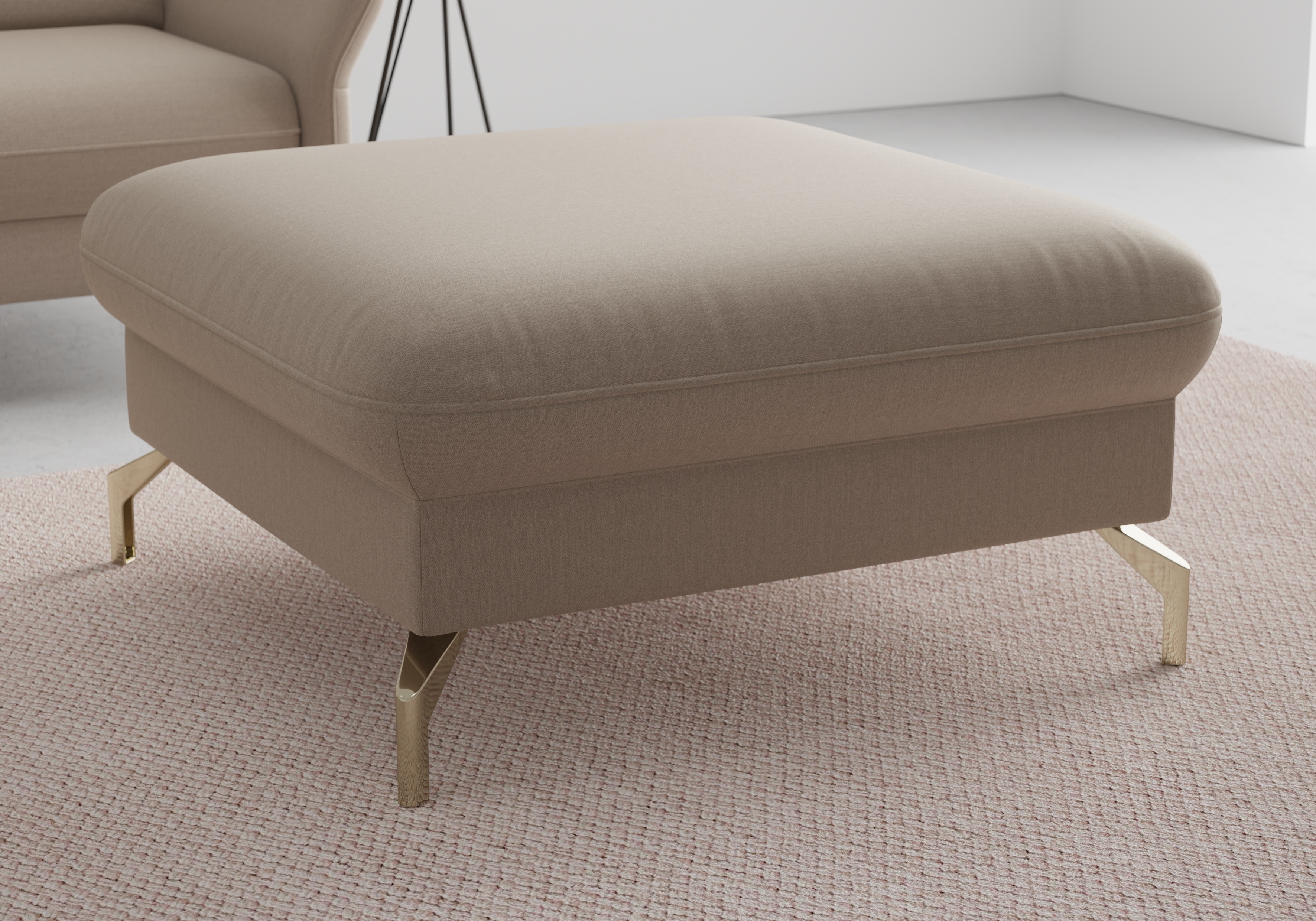 Hocker SIT & MORE "Fashion", grau (taupe), B:89cm H:45cm T:89cm, Hocker, Sitzhocker, inklusive Federkern, mit satinierten Nickelfüßen