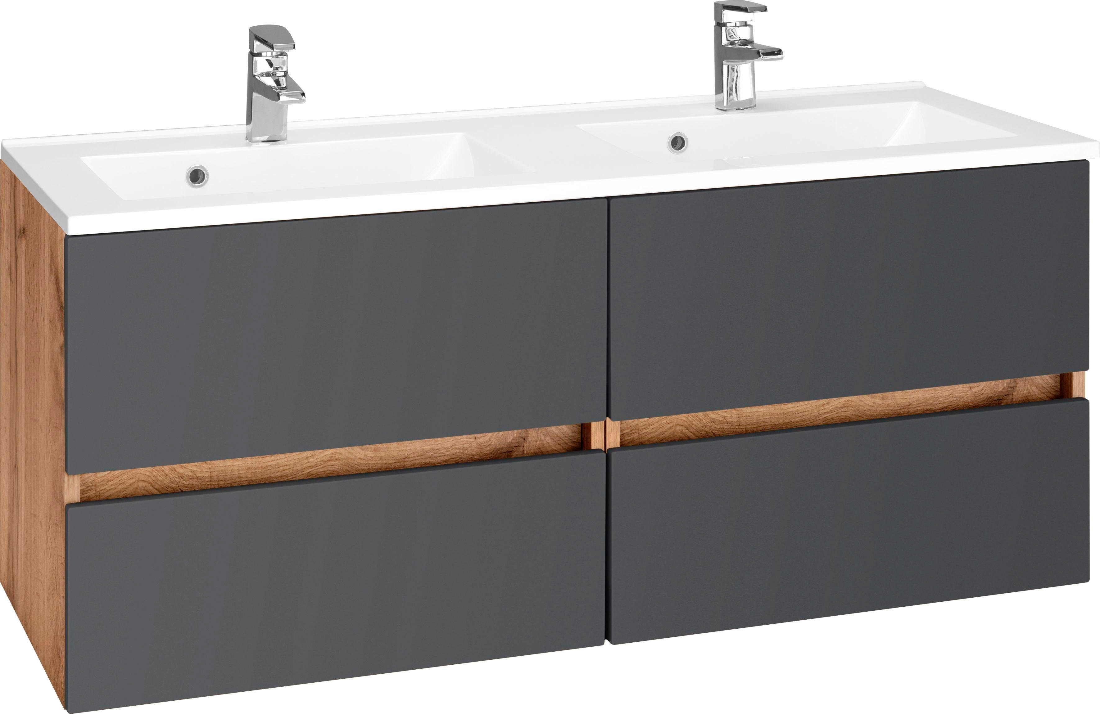 Waschbeckenunterschrank WELLTIME "Lucca", grau (graphit), B:120cm H:56cm T:47cm, Schränke, Badmöbel, Waschtisch inkl. Waschbecken, Breite 120 cm Image