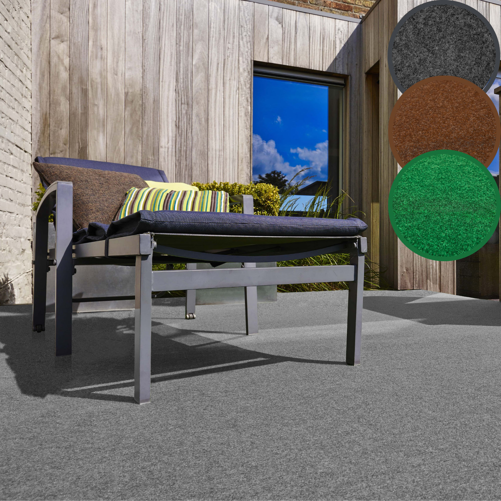 Kunstrasen ANDIAMO "Edinburgh, Made in Netherlands", grau, B:133cm H:4mm L:500cm, Nadelfilz, Polyester, Teppiche, aus Nadelfilz, mit Drainagenoppen, für Balkon, Terasse, Wintergarten