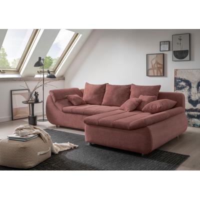 Ecksofa INOSIGN "Imola elegant und bequem, aktuelle Steppung im Sitz, L-Form", rot (koralle, rot), B:270cm H:90cm T:170cm, Microfaser PRIMABELLE (100% Polyester) / Struktur (82% Polyester, 9% Viscose, 7% Baumwolle, 2% Nylon), Kunstleder SOFTLUX /... Image