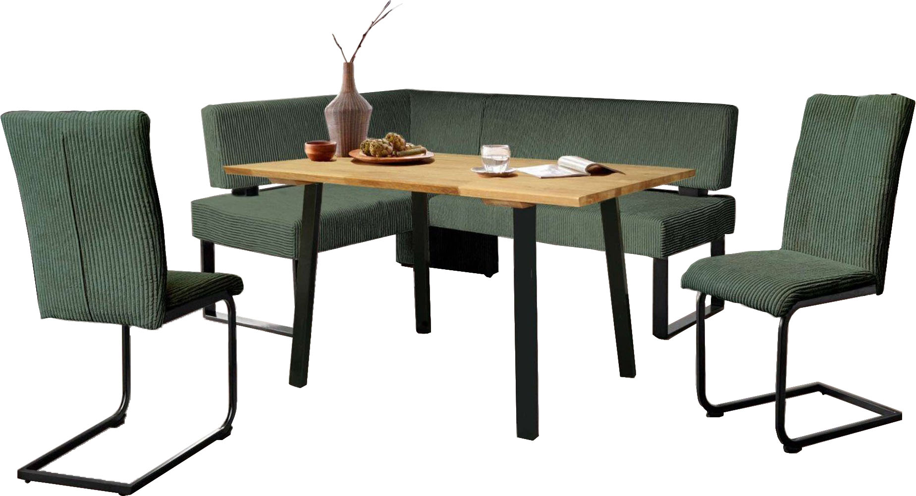 Eckbankgruppe HOME AFFAIRE "Oliver", blau (caneel bay, schwarz), B:180cm H:89cm T:140cm, FSC-zertifizierter Holzwerkstoff, FSC-zertifiziertes Massivholz, Metall, Polyester, Sitzmöbel-Sets, Eckbankgruppe, Eckbank mit Wellenunterfederung im Sitz,...