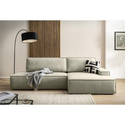 Ecksofa HOME AFFAIRE "SHERWOOD, Schlafsofa in L-Form offen (275cm), Cord, Leinenoptik", grün (hellgrün), B:275cm H:85cm T:167cm, 100% Polyester, Sofas, Schlaffunktion und Bettkasten, Kedernaht, hoher Sitz- & Liegekomfort Image