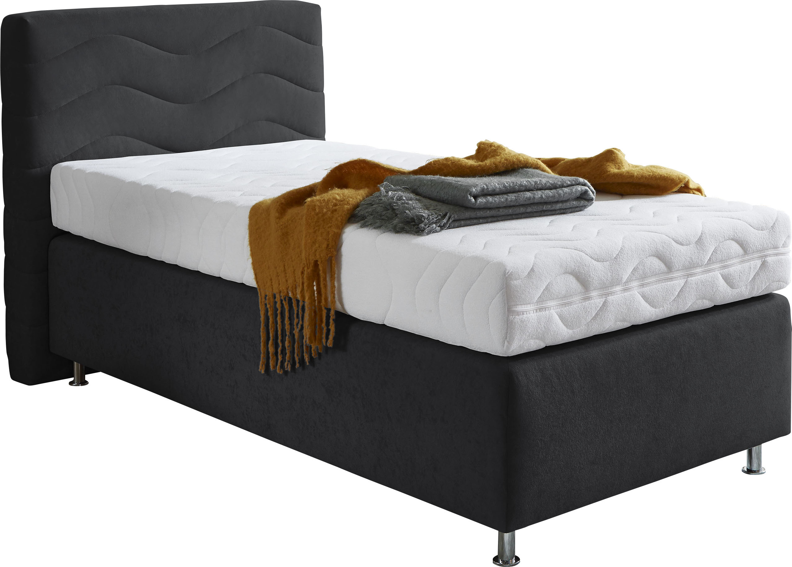 Boxspringbett "Sigma", schwarz, B:115cm L:210cm, Bezug Bett: Microvelours (100% Polyester) oder Feinstruktur (100% Polyester);Bezug Bonnell-Federkernmatratze: 100% Polyester;Bezug Kaltschaummatratze: 100% Polyester;Bezug... Image