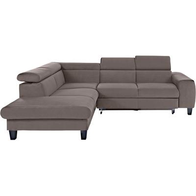 Ecksofa COTTA "Morven L-Form mit Kopfteilverstellung", grau (taupe), B:249cm H:75cm T:207cm, Microfaser PRIMABELLE (100% Polyester), Flachgewebe (100% Polyester), Samtvelours (100% Polyester), Sofas, wahlweise mit Bettfunktion, Bettkasten &... Image