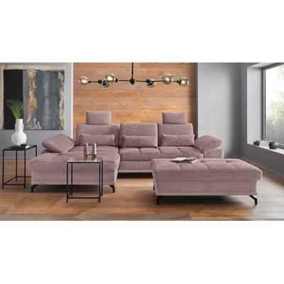 Ecksofa PLACES OF STYLE "Costello L-Form, mit Sitztiefenverstellung, Armteilverstellung und", lila (flieder), B:301cm H:89cm T:176cm, 100% Polyester, Samtoptik (100% Polyester), Sofas, 3 Nierenkissen, optional Bettfunktion und Bettkasten Image