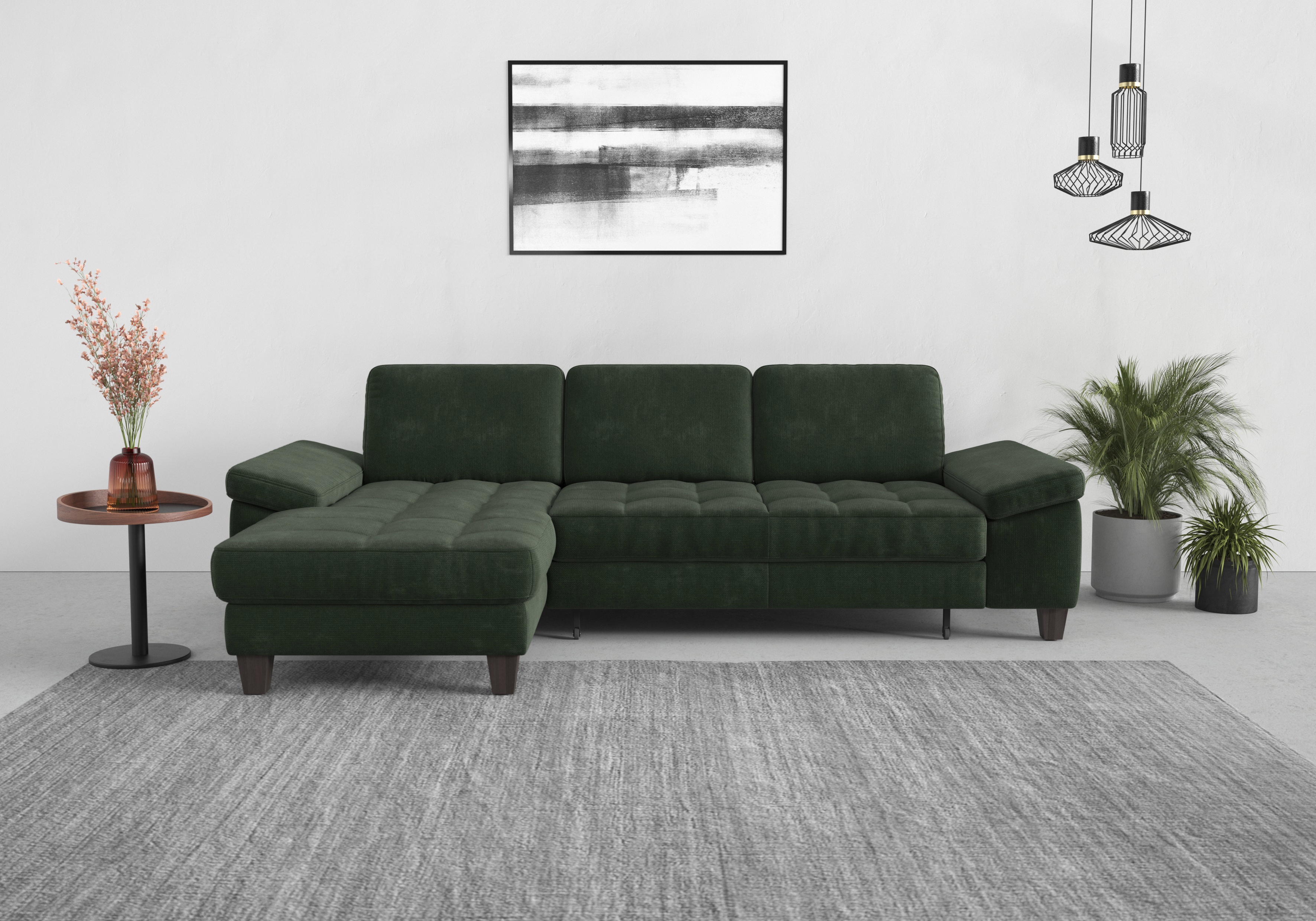 Ecksofa SIT & MORE "Westham L-Form", grün (jungle), B:275cm H:88cm T:172cm, 90% Polyester 10% Polyamid, Sofas, Recamiere, mit oder ohne Bettfunktion, Bettkasten, Füße wengefarben Image