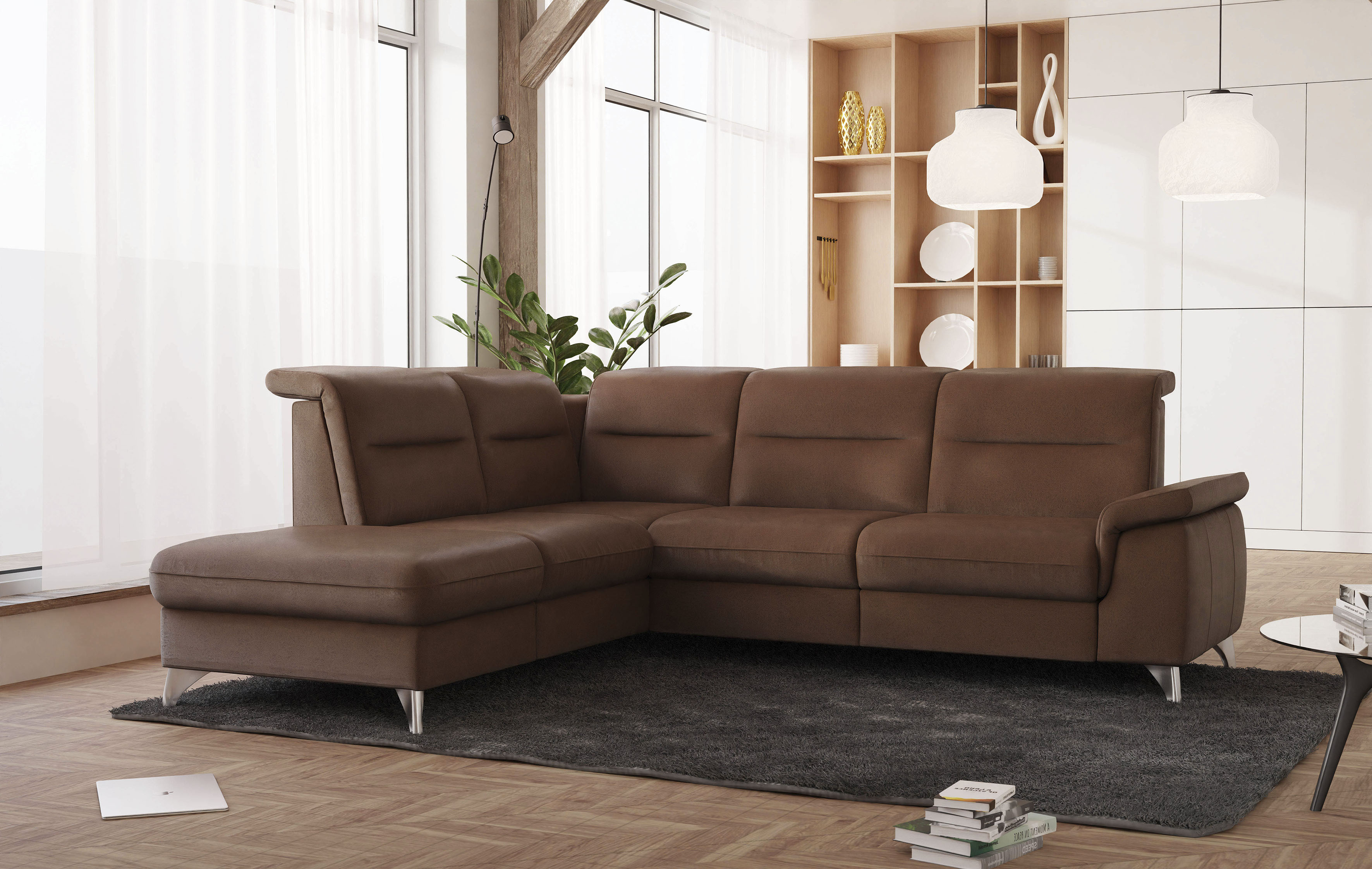 Ecksofa SIT & MORE "Astoria L-Form", braun (haselnuss), B:256cm H:91cm T:225cm, 100% Polyester, Sofas, Ecksofa, wahlweise mit motorischer Relaxfunktion Image