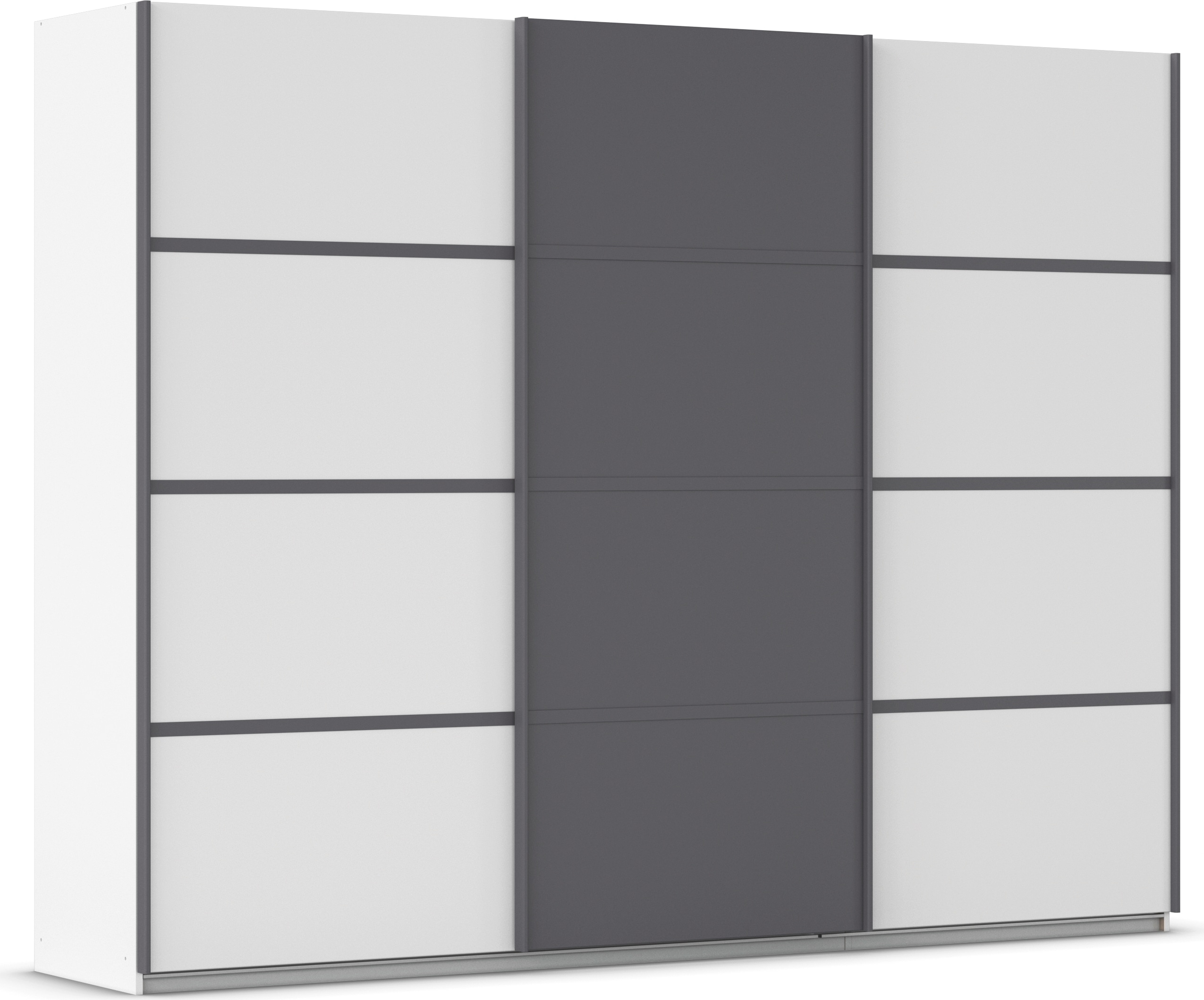 Kleiderschrank RAUCH "Schwebetürenschrank OTTO´s Choice Garderobe Schrank TOP ANGEBOT Avola", weiß (alpinweiß, graumetallic, leisten graumetallic), B:271cm H:229cm T:62cm, Holzwerkstoff, Schränke, mit eleganten Zierleisten in Chrom, Schwarz oder... Image