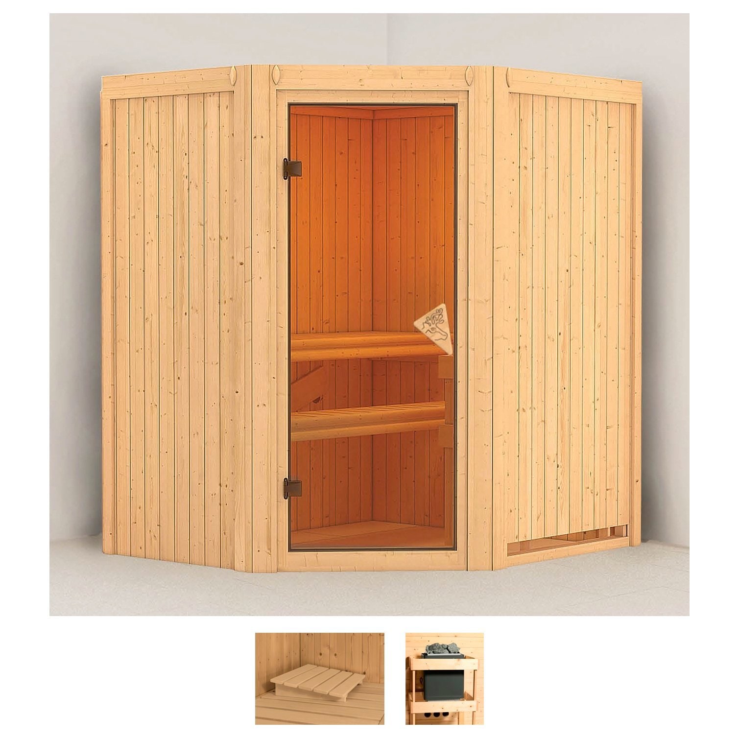 Sauna KARIBU "Tomke", beige (naturbelassen), ohne Ofen, (ohne Ofen), Saunen, ohne Ofen