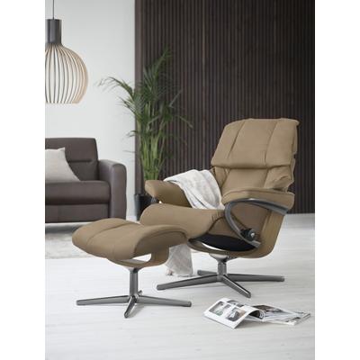 Relaxsessel STRESSLESS "Reno", braun (sand dinamica), B:92cm H:100cm T:80cm, Microfaser DINAMICA (88% Polyester, 12% Polyurethan), Sessel, mit Cross Base, Größe S, M & L, Holzakzent Eiche Image