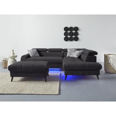 Ecksofa COTTA "Mia L-Form mit 3 Zierkissen", schwarz, B:244cm H:74cm T:193cm, 100% Polyester, Sofas, wahlweise mit Bettfunktion, Bettkasten, Beleuchtung & Wireless-Charger Image
