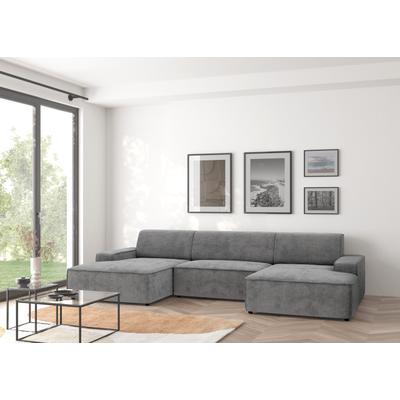 Wohnlandschaft TRENDMANUFAKTUR "Graz, wahlweise mit Sitzvorschub und Bettkasten, U-Form, Breite 329 cm", blau (betongrau), B:329cm H:73cm T:162cm, 92% Polyester, 8% Polyamid, Sofas, in Cord-, haustierfreundlichem LEO Struktur- oder LUMOS-3D-Bezug Image