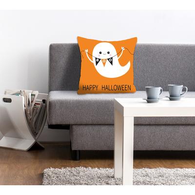Dekokissen QUEENCE "BOO", orange (orange, bedruckt), B:40cm L:40cm, Polyester, Dekokissen_Sitzkissen_Kissenhüllen, Kissenhülle ohne Füllung, 1 Stück Image