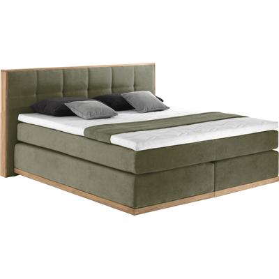Boxspringbett PLACES OF STYLE "Vinton", grün (olive), B:200cm L:213cm, Komplettbetten, Boxspringbett, aus massiver Eiche, verschiedene Härtegrade (auch H4), Topseller Image