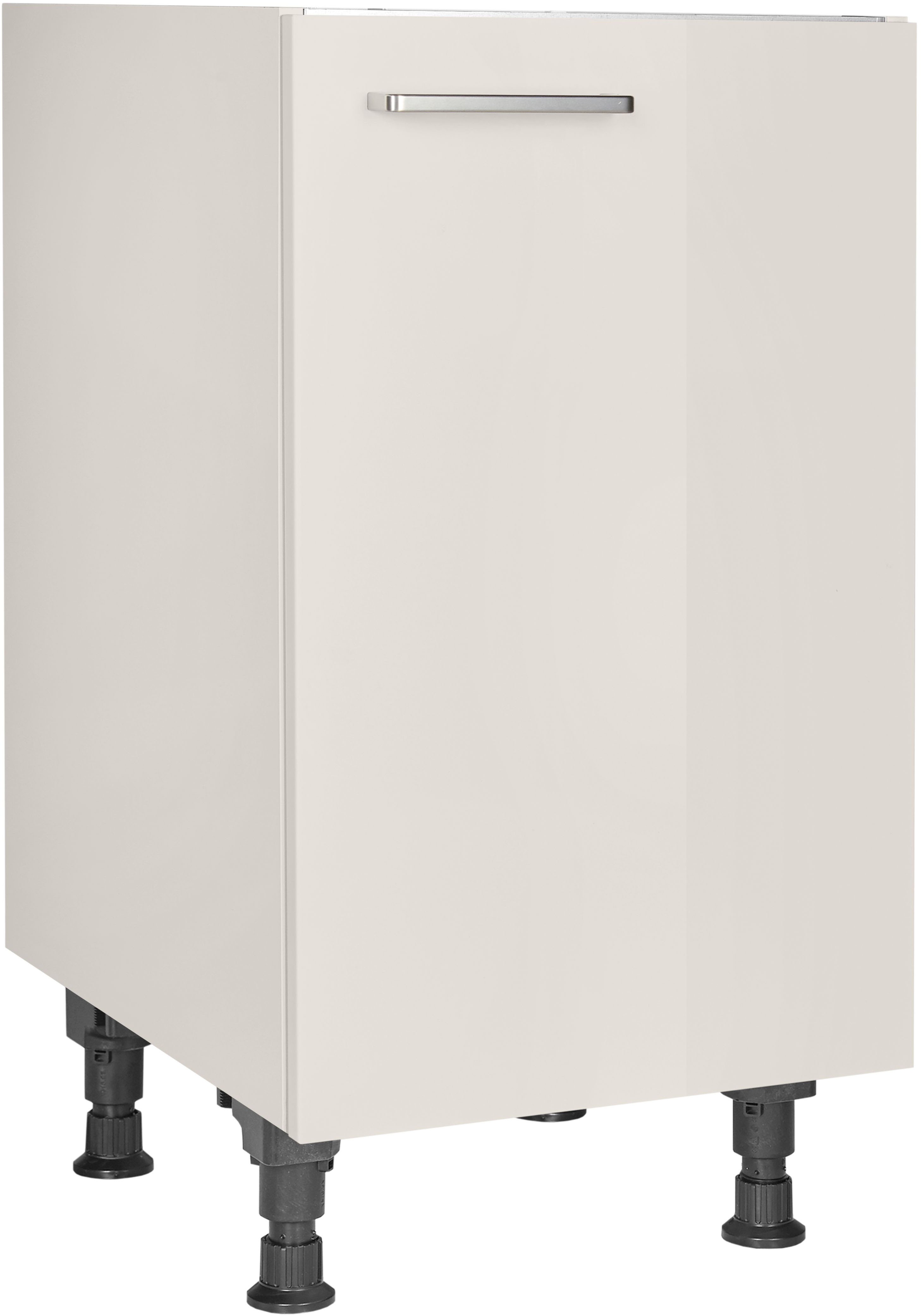 Spülenschrank NOBILIA "Flash", Ausrichtung wählbar, vormontiert, in den Breiten", grau (front: lacklaminat seidengrau hochglanz, korpus: seidengrau), B:45cm H:87cm T:58,3cm, Schränke, 45 und 60 cm, mit höhenverstellbaren Sockelfüßen Image