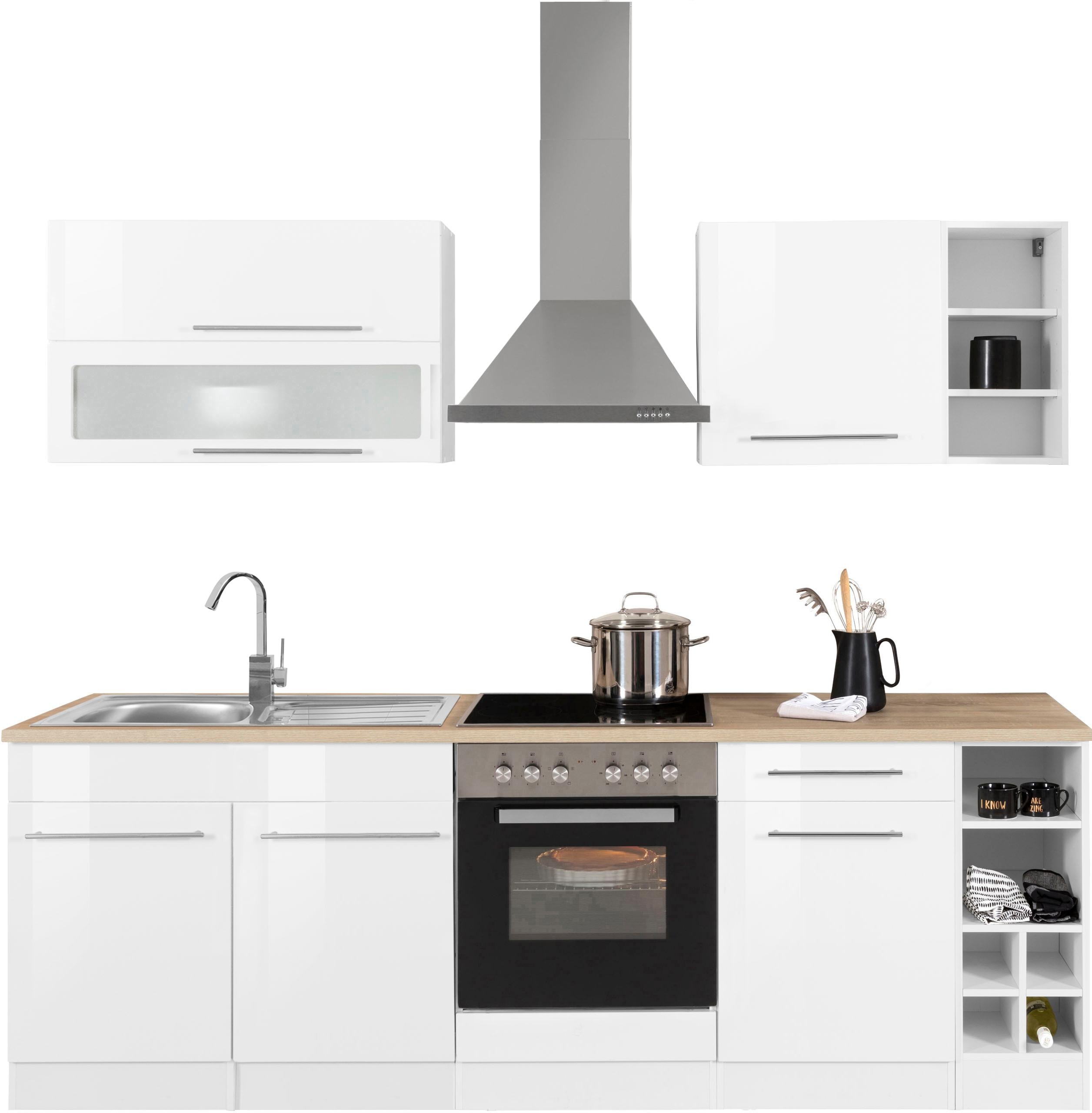 Küchenzeile KOCHSTATION "KS-Eton", weiß (küche: weiß, korpus: weiß, arbeitsplatte: eichefarben), B:240cm T:60cm, Komplettküchen-Sets, ohne E-Geräte, Breite 240 cm Image