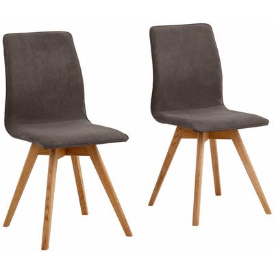 Esszimmerstuhl ANDAS "Rania", braun (braun, eichefarben), B:45cm H:91cm T:55cm, Luxus-Microfaser in Lederoptik (100% Polyester), Echtleder, Stühle, Eiche, 2er/4er/6er-Set, Küchenstuhl Image