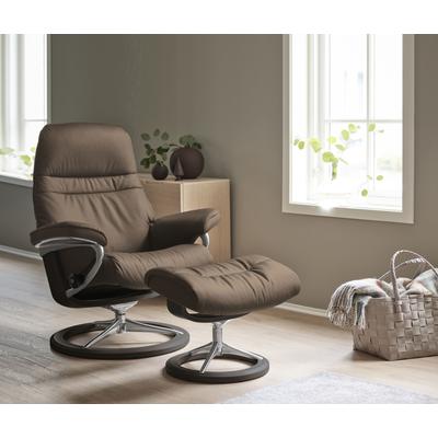 Relaxsessel STRESSLESS "Sunrise", braun (mole batick), B:83cm H:105cm T:74cm, Leder BATICK: BATICK ist ein leicht korrigiertes, durchgefärbtes und genarbtes Möbelleder, bei dem die meisten Unebenheiten und Spuren in der Regel entfernt wurden., Leder... Image
