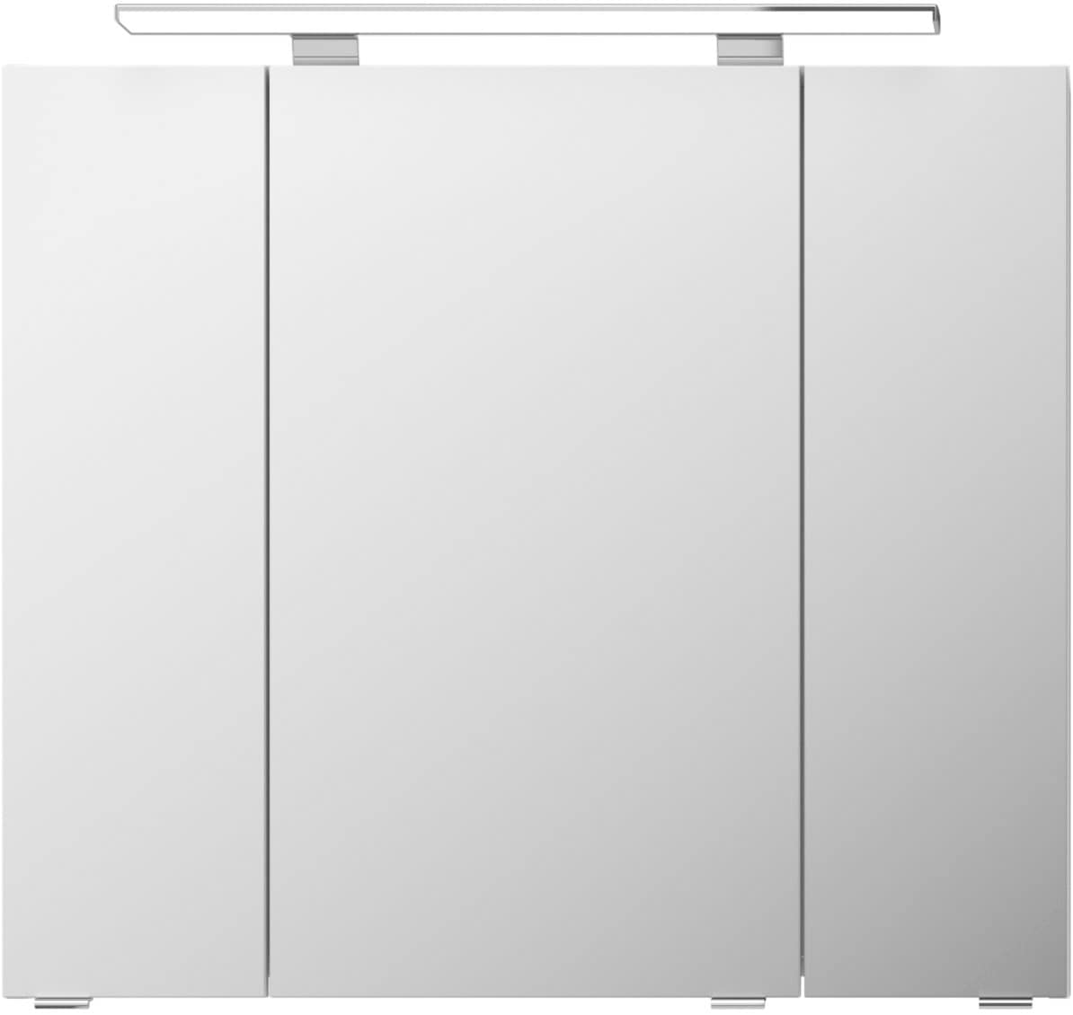 Badezimmerspiegelschrank SAPHIR "Serie 4010 Badezimmer-Spiegelschrank inkl. LED-Aufsatzleuchte", weiß (weiß glanz), B:80cm H:73,8cm T:17cm, Spanplatte, Schränke, Badschrank 80 cm breit, 3 Türen, 6 Glas-Einlegeböden, inkl Türdämpfer Image