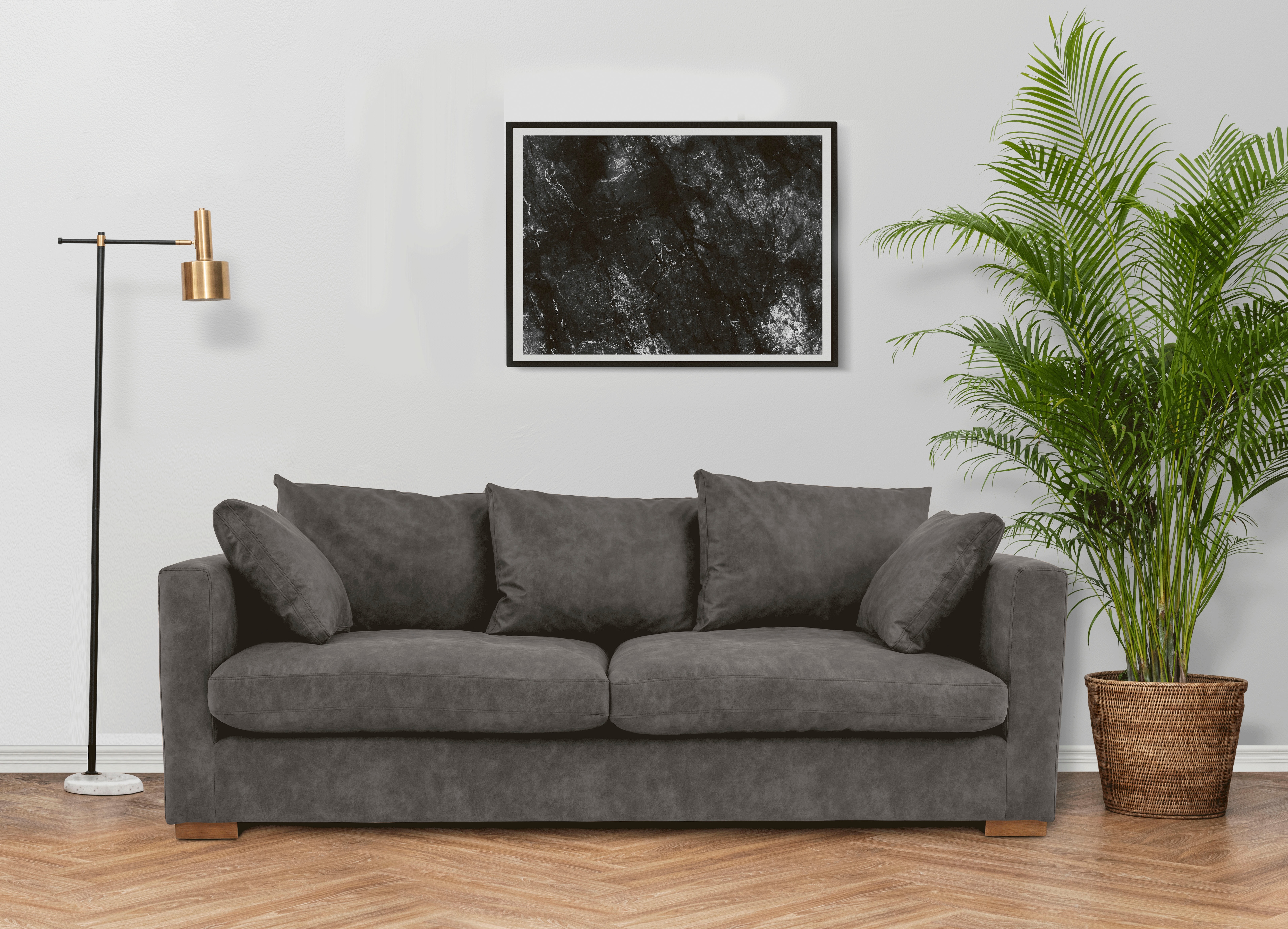 2,5-Sitzer HOME AFFAIRE "Coray", grau (anthrazit), B:220cm H:80cm T:113cm, 100% PES, Sofas, extra weich und kuschelig, Füllung mit Federn und Daunen