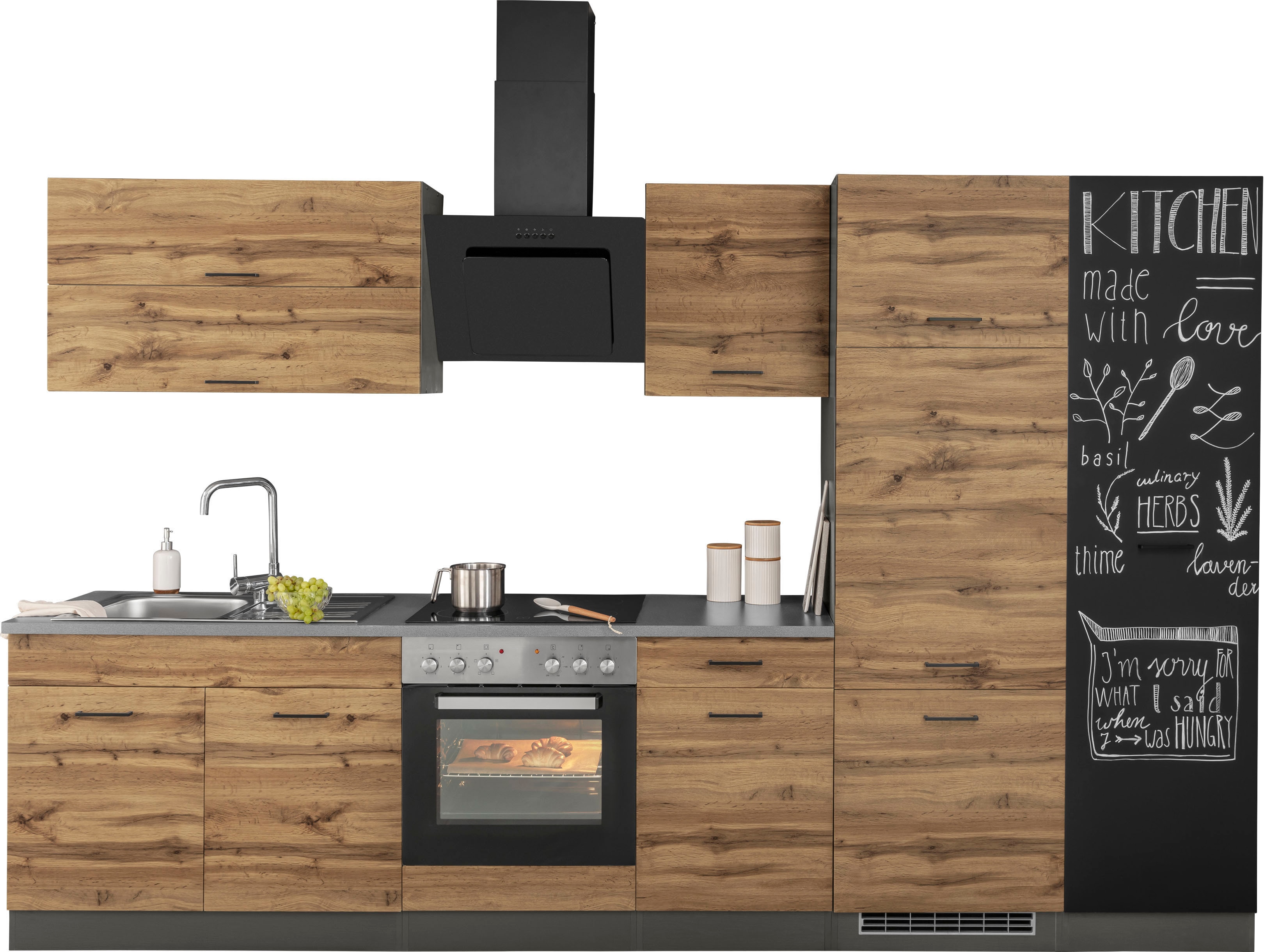 Küchenzeile KOCHSTATION "KS-Trier", grau (küche: grau, korpus: grafit, arbeitsplatte: anthrazit), B:320cm T:60cm, Komplettküchen-Sets, Küchenzeile, ohne E-Geräte, Breite 320 cm Image