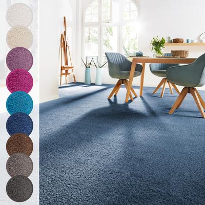 Teppichboden ANDIAMO "Sophie, Frisee-Velours, Made in Netherlands", blau (dunkelblau), B:500cm H:12mm L:600cm, Kunstfaser, Teppiche, Uni Farben, Breite 400 cm oder 500 cm, strapazierfähig & pflegeleicht Image