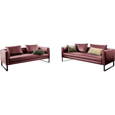 Sofa 3C CANDY "Avola bequem und elegantes Leder-Sofaset, tolle Verarbeitungsdetails", rot, B:204cm H:85cm T:100cm, Sofas, Couchgarnitur, Garnitur: Sofaset bestehend aus 2,5-Sitzer und 3-Sitzer Image