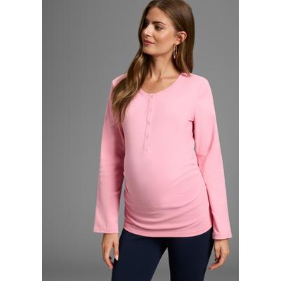 Umstandsshirt NEUN MONATE "2er Pack Stillshirts mit praktischem Ausschnitt", Damen, Gr. 36/38, rosa (rosa, weiß), Jersey, Obermaterial: 95% Baumwolle, 5% Elasthan, unifarben, Basic, Basic hüftlang, Langarm, Shirts, 2er Pack Umstands-Shirt für...