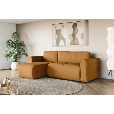 Ecksofa INOSIGN "Zacharia wahlweise Schlafsofa mit Bettkasten, B/T/H 250/166/86 cm", gelb, B:250cm H:86cm T:166cm, 100% Polyester, Sofas, L-Form mit Wellenunterfederung, Recamiere beidseitig montierbar Image