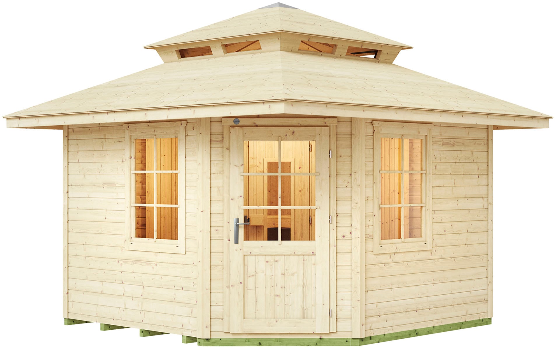 Saunahaus WEKA "Kurikka", beige (natur), Saunaofen, integrierte Steuerung, 9 kW, Saunen, mit Blockbohlen und Massivholz-Zeltdach Image