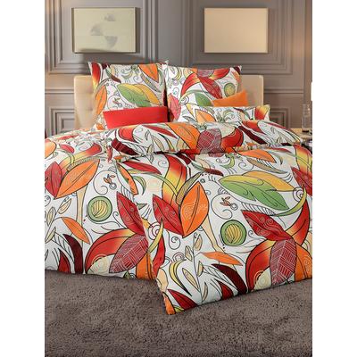 Bettwäsche WÄSCHEPUR Gr. 2, orange (weiß, orange, bedruckt), B/L: 155cm x 200cm, 2-teilige Garnitur St., 2-teilige Garnitur St., Renforcé, B/L: 80cm x 80cm, Renforcu00e9, 100% Baumwolle, Bettwäsche Image